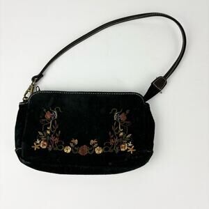 Vintage Y2K Xhilaration Embroidered Suede Shoulder Bag